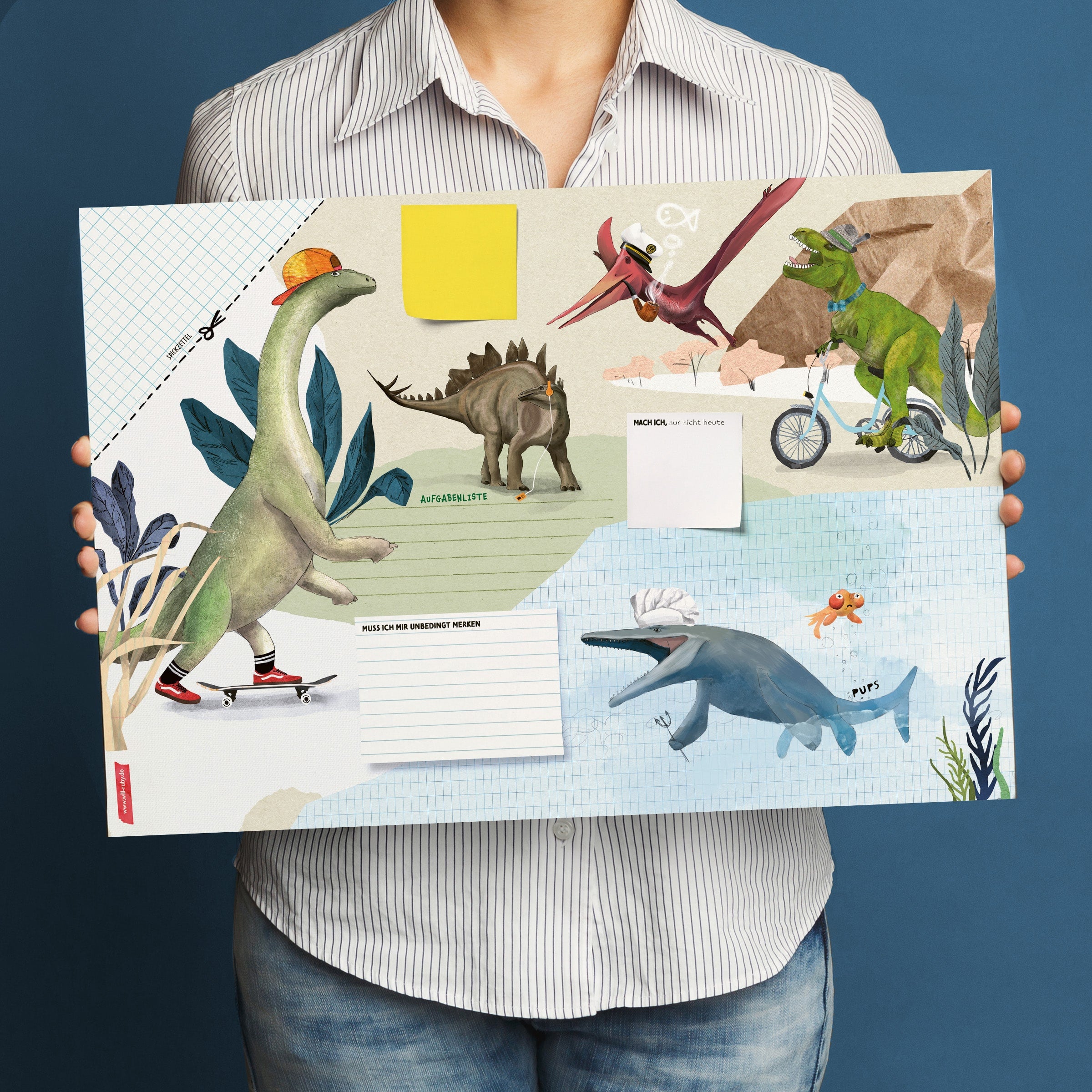 Schreibtischunterlage Dinos – 25 Blatt zum Abreißen, größer als DIN A3, handgemalt