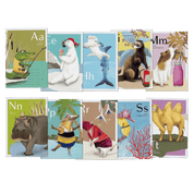 ABC-Karten Erweiterungsset – 10 zusätzliche Buchstabenkarten mit Tieren, handgemalt zum Lesen lernen