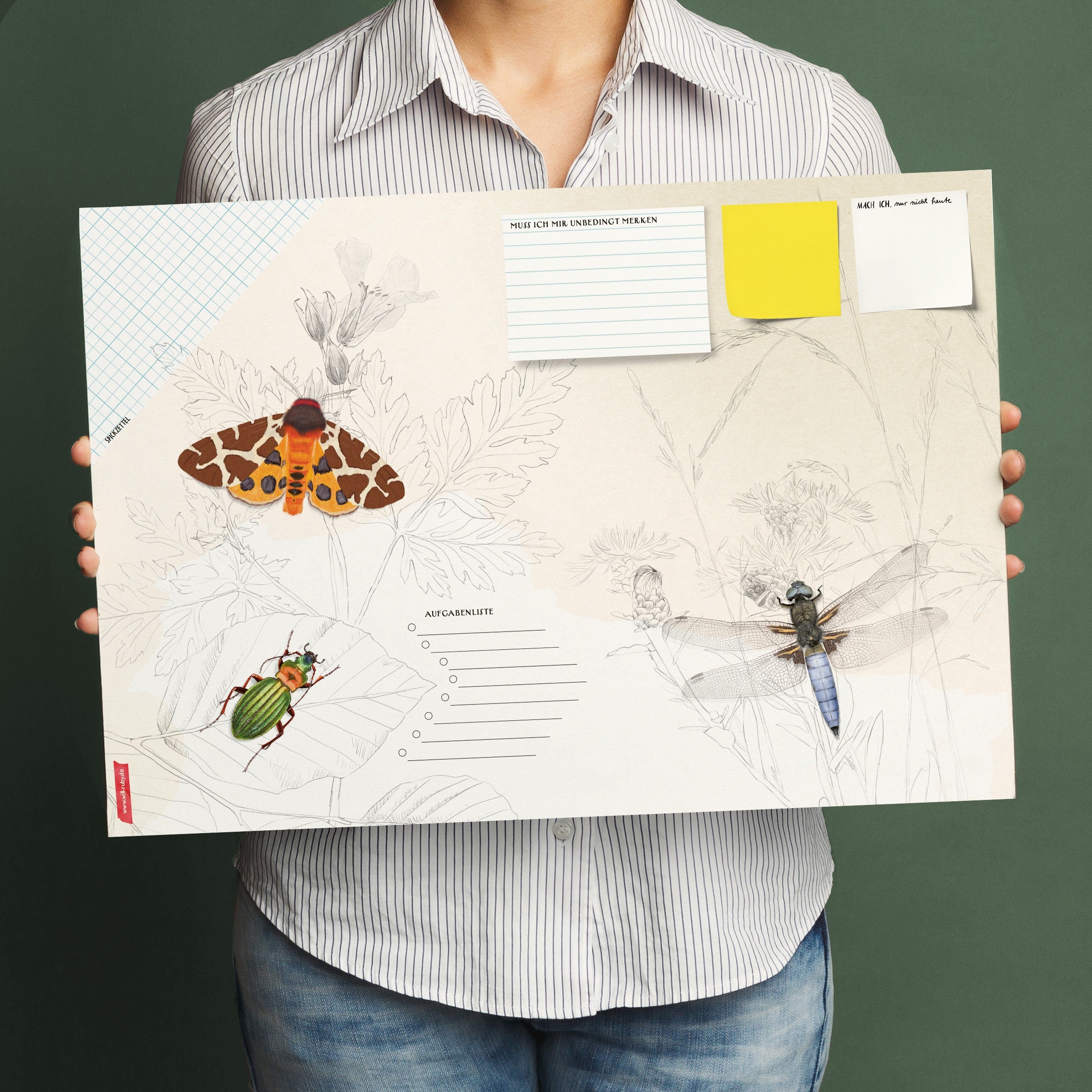 Schreibtischunterlage Insekten – 25 Blatt zum Abreißen, größer als DIN A3, handgemalt