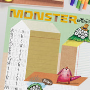 Schreibtischunterlage Monster – Alphabet üben mit Groß- und Kleinbuchstaben, handgemalt für Kinder