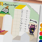 Schreibtischunterlage Monster auf Naturpapier mit mineralölfreien Farben, handgemalt für Kinder