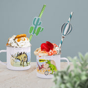 Kindertasse Dinos – Emaille mit handgemalten Dinosauriern für Kinder