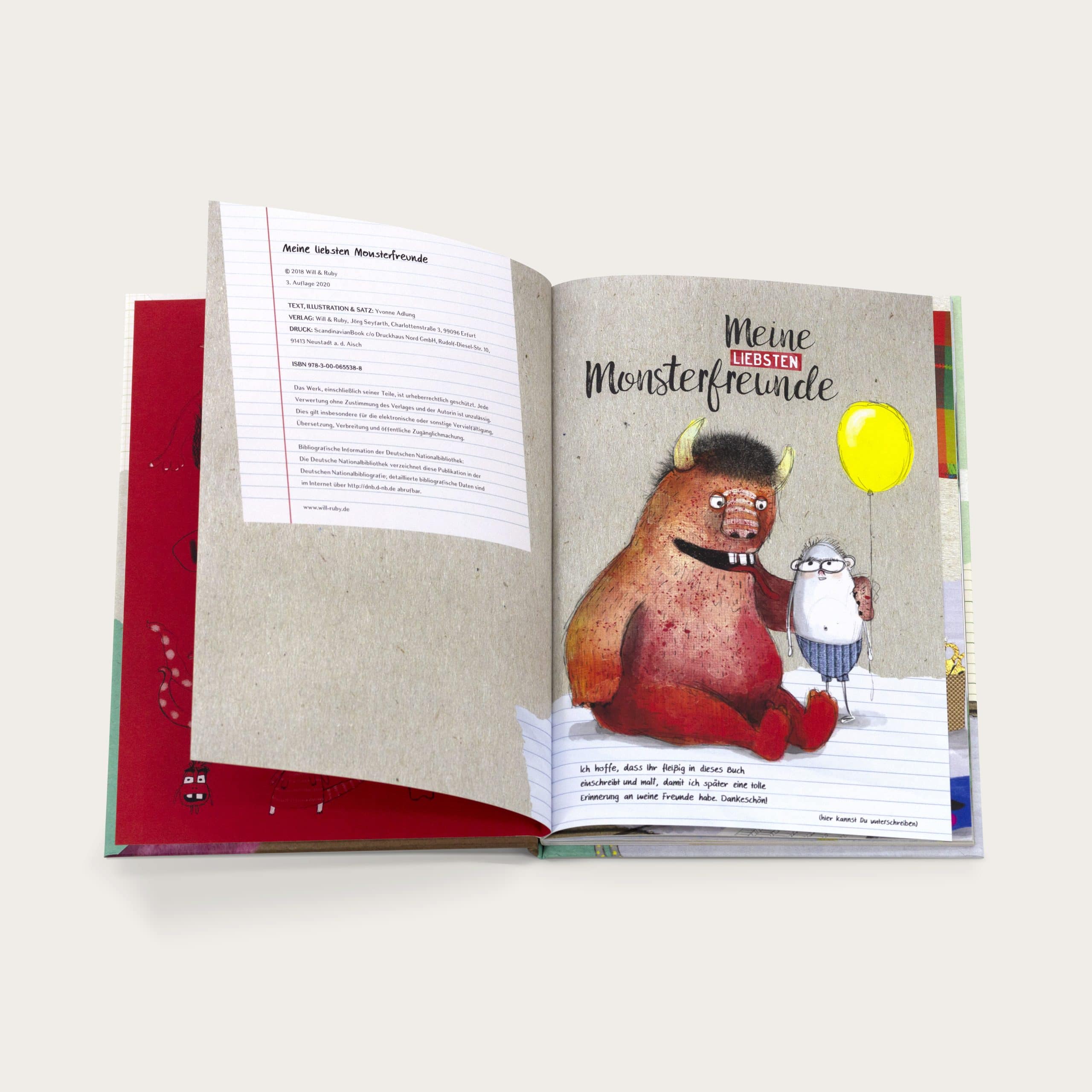 Freundebuch Meine liebsten Monsterfreunde – Titelseite zum Eintragen, handgemalte Monster für Kinder