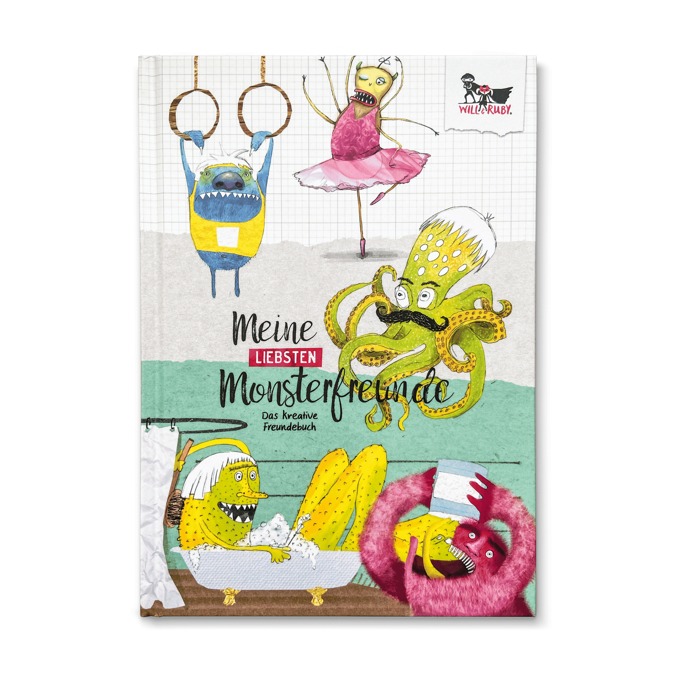 Freundebuch Monster – Hardcover mit Monster-Charakteren, handgemaltes Erinnerungsbuch für Kinder