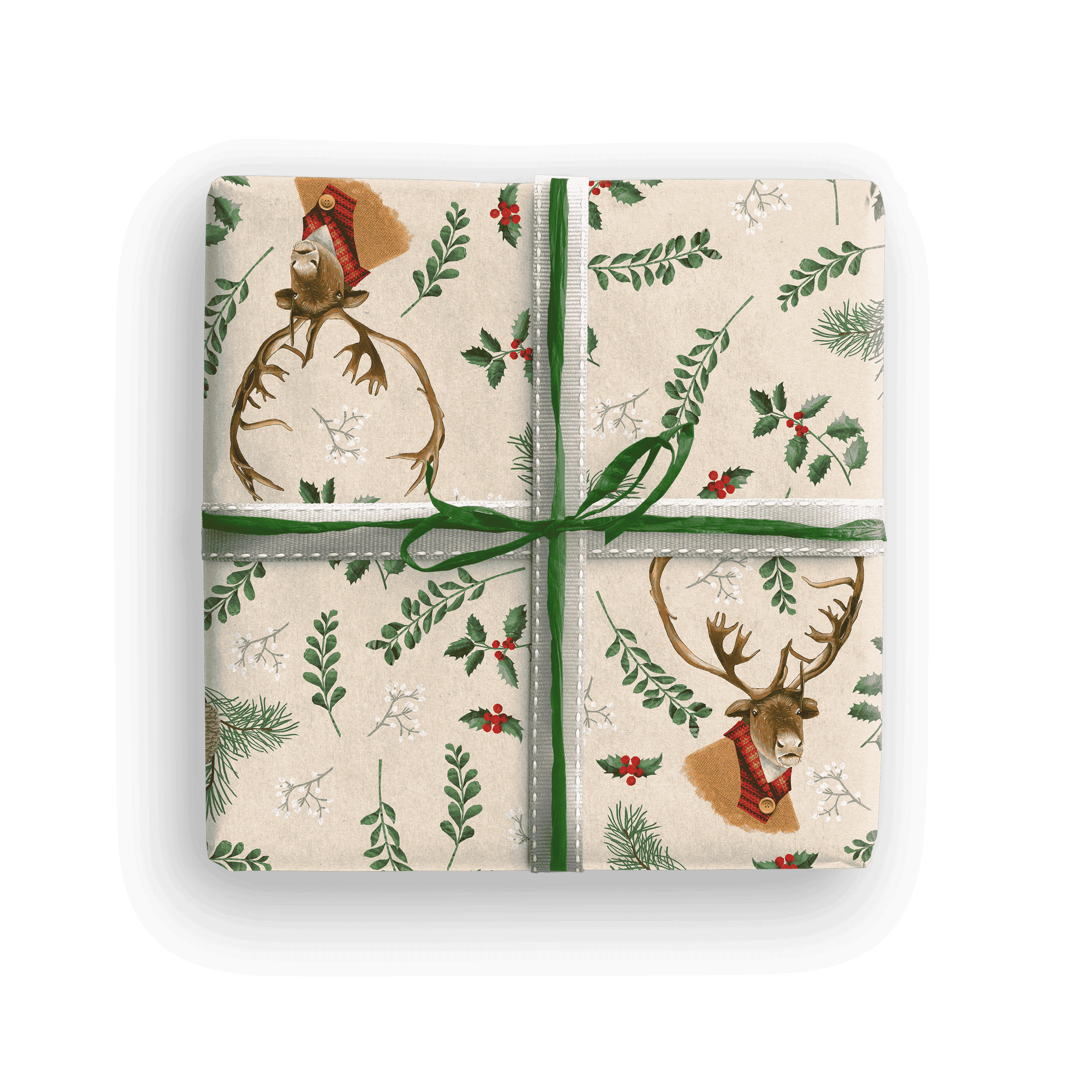 Geschenkpapier Weihnachten Rentier – 3er-Set mit Ricardo Rentier im orangen Strickpulli, handgemalt