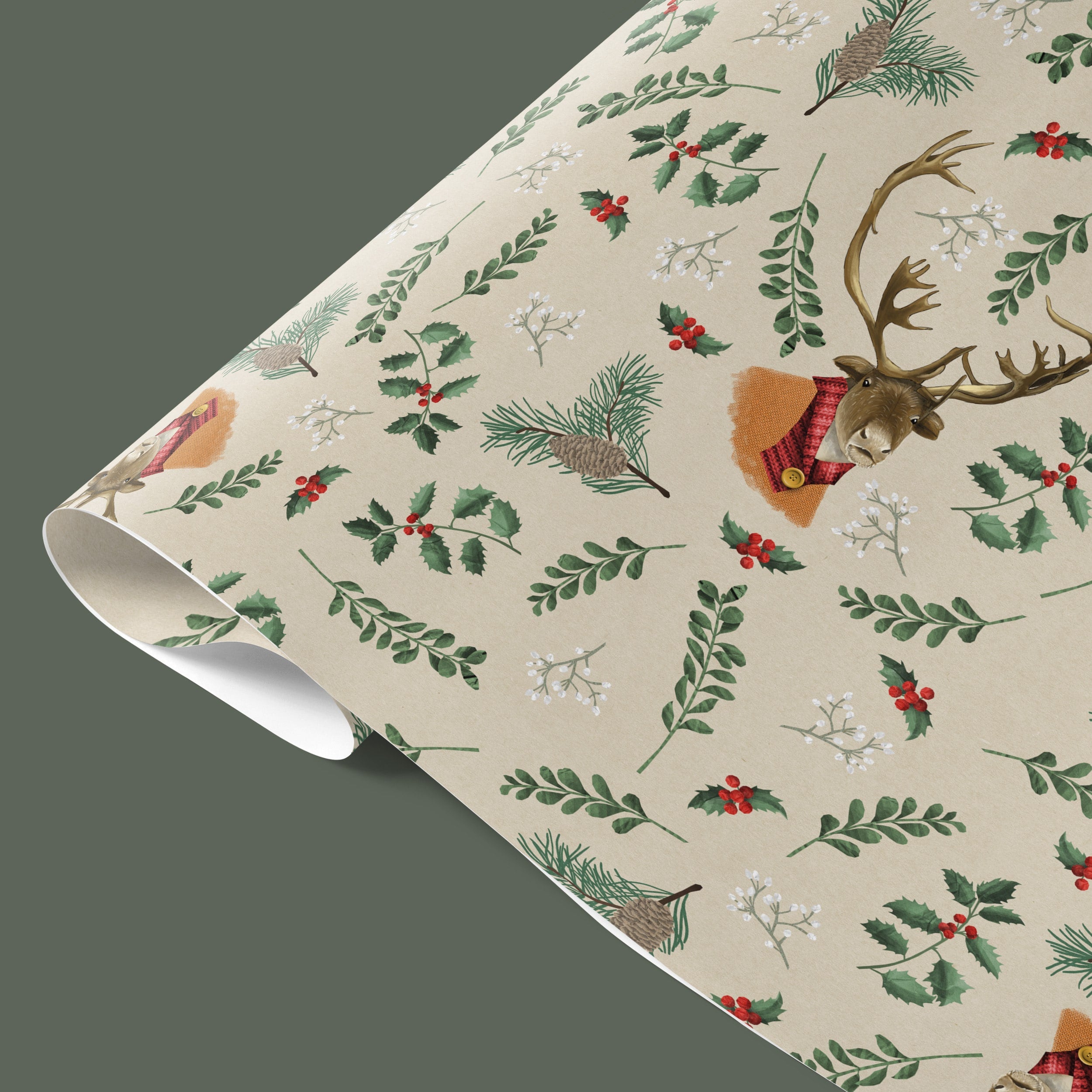 Geschenkpapier Weihnachten Rentier – 3er-Set mit handgemalten Weihnachtsmotiven