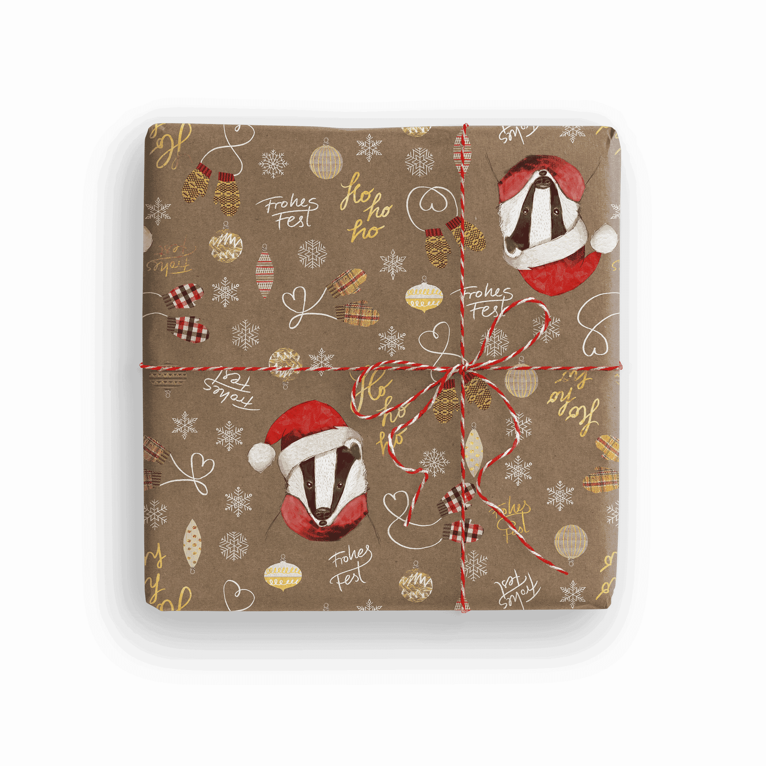 Geschenkpapier Weihnachten Dachs – 3er-Set mit Daniel Dachs, handgemalt auf Kraftpapier, nachhaltig