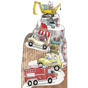 Kindermesslatte Autokorso – Wandaufkleber 80 × 150 cm mit Bagger, Eiswagen und Feuerwehrauto, handgemalt