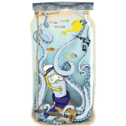 Kindermesslatte Tintenfisch – Wandaufkleber 80 × 150 cm mit Tintenfisch und Unterwassertieren, handgemalt