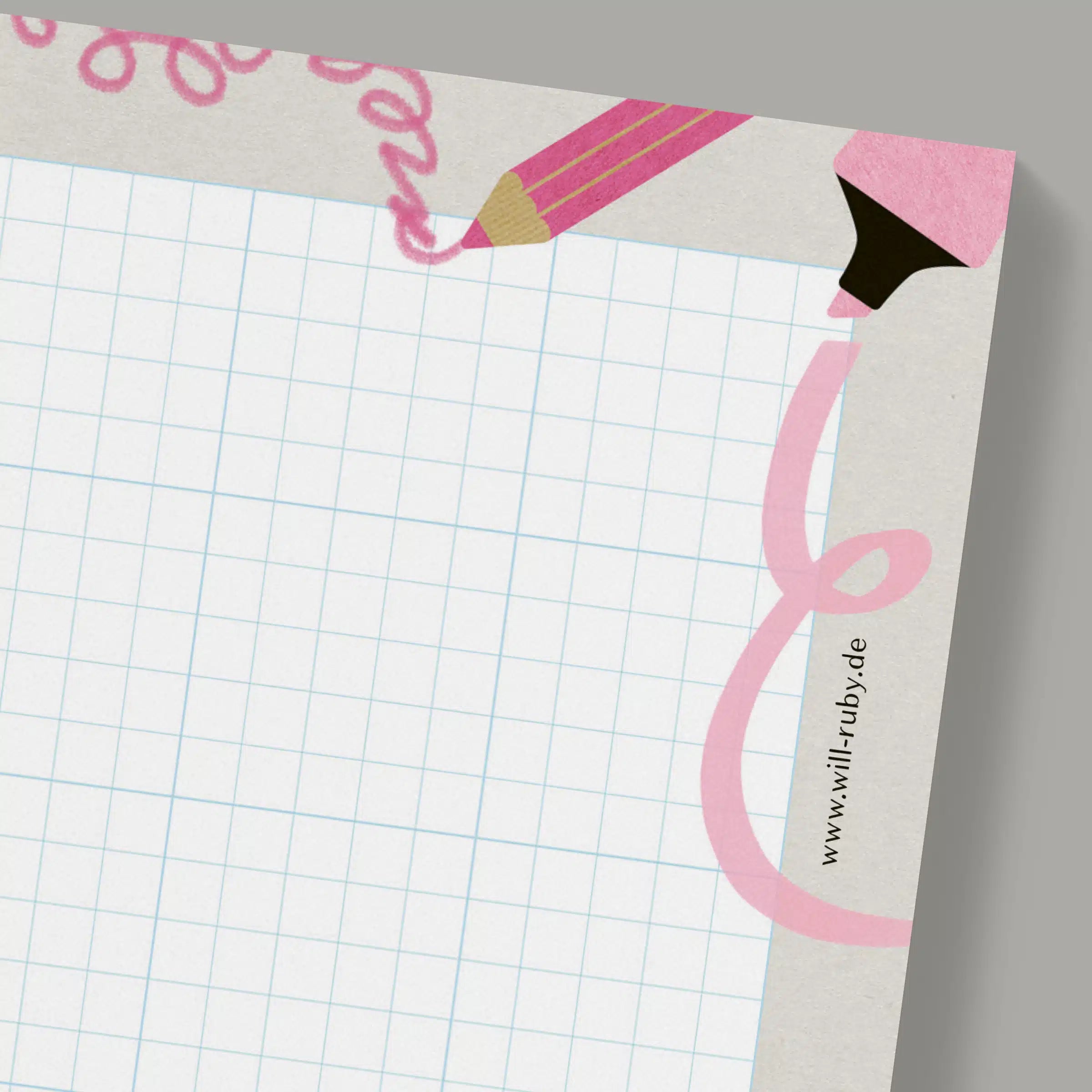 Notizblock Schule handgemalt – Will & Ruby Design mit Monster und Buntstiften, nachhaltig produziert