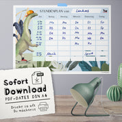 Stundenplan PDF Dino – sofort als Download verfügbar, beliebig oft druckbar, handgemalte Illustration