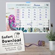 Stundenplan PDF Meerjungfrau – sofort als Download verfügbar, beliebig oft druckbar, handgemalte Illustration