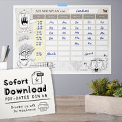 Stundenplan PDF Monster – sofort als Download verfügbar, beliebig oft druckbar, handgemalte Illustration
