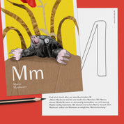 ABC-Karte M wie Mario Maulwurf, handgemalte Lernkarte zum Lesen lernen für Kinder