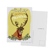 Weihnachtskarte Hirsch "Frohe GeweihNachten" – illustriertes Tier-Motiv, handgemalt für die Weihnachtspost
