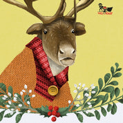 Weihnachtskarte Rentier – handgemaltes Tier-Motiv mit Karo-Schal und Geweih, nachhaltig produziert
