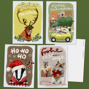 Weihnachtskarten Set Tiere – 4er Postkartenset mit Tier-Motiven, handgemaltes Set für Weihnachtsgrüße