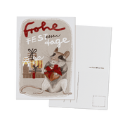 Weihnachtskarte Maus "Frohe FESTessenTage" – illustrierte Postkarte mit Manu Maus, handgemalt für Weihnachtsgrüße