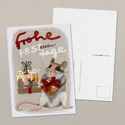 Weihnachtskarte Maus mit Postkarten-Rückseite – Manu Maus handgemalt, Format DIN A6 für Weihnachtsgrüße