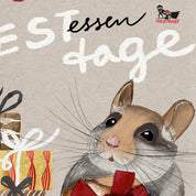 Weihnachtskarte Maus – handgemaltes Tier-Motiv mit Geschenk und roter Schleife, nachhaltig produziert
