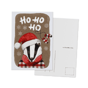 Weihnachtskarte Dachs "Ho Ho Ho" – illustriertes Tier-Motiv, handgemalt für die Weihnachtspost