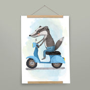 Kinderposter Daniel Dachs mit Posterleiste aus Eichenholz, handgemalt auf Naturpapier
