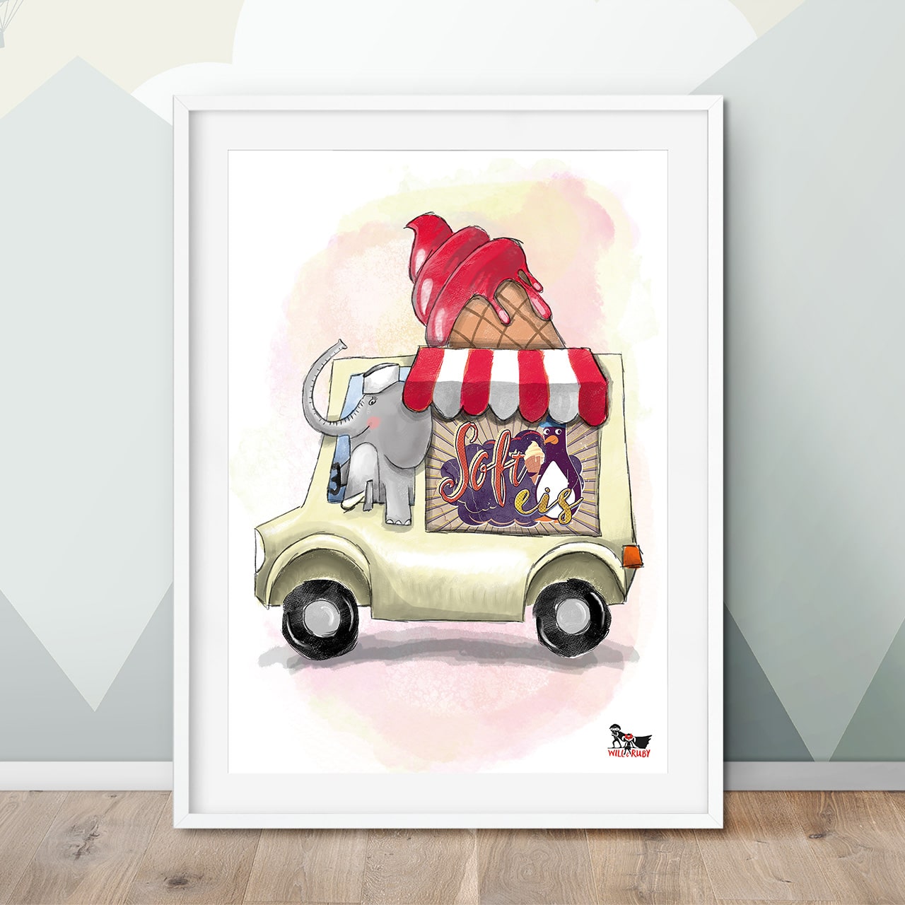 Kinderposter Elvis Elefant – Wanddeko fürs Kinderzimmer, handgemalt