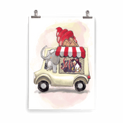 Kinderposter Elvis Elefant – Elefant mit cremefarbenem Eiswagen, handgemalt