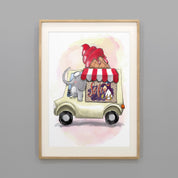 Kinderposter Elvis Elefant im Holzrahmen, handgemaltes Wandbild fürs Kinderzimmer