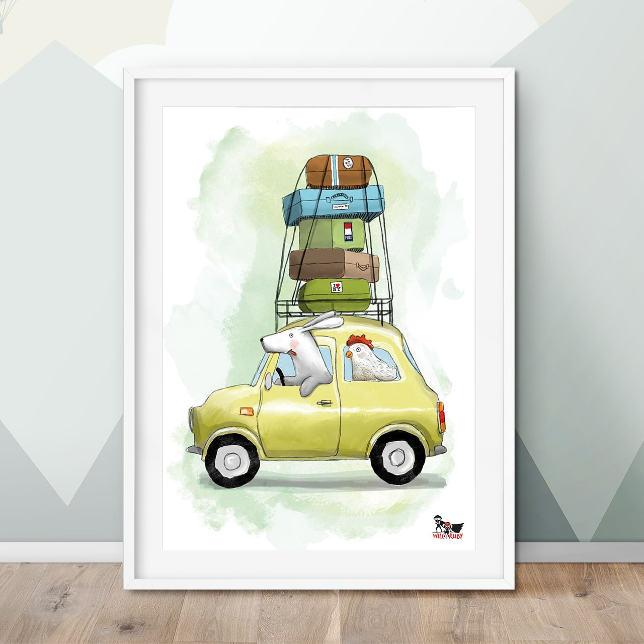 Kinderposter Hund & Huhn – Wanddeko fürs Kinderzimmer, handgemalt