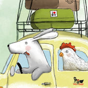Kinderposter Hund & Huhn – Detailansicht der handgemalten Illustration