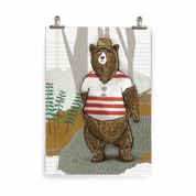 Kinderposter Benno Bär – Bär mit cremeweißem Strickpulli und gelber Mütze, Kinderzimmer-Wächter, handgemalt