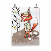 Kinderposter Felipa Fuchs – Fuchs im grünen Trenchcoat mit Feder am Hut, handgemalt