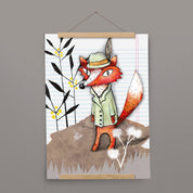 Kinderposter Felipa Fuchs mit Posterleiste aus Eichenholz, handgemalt auf Naturpapier