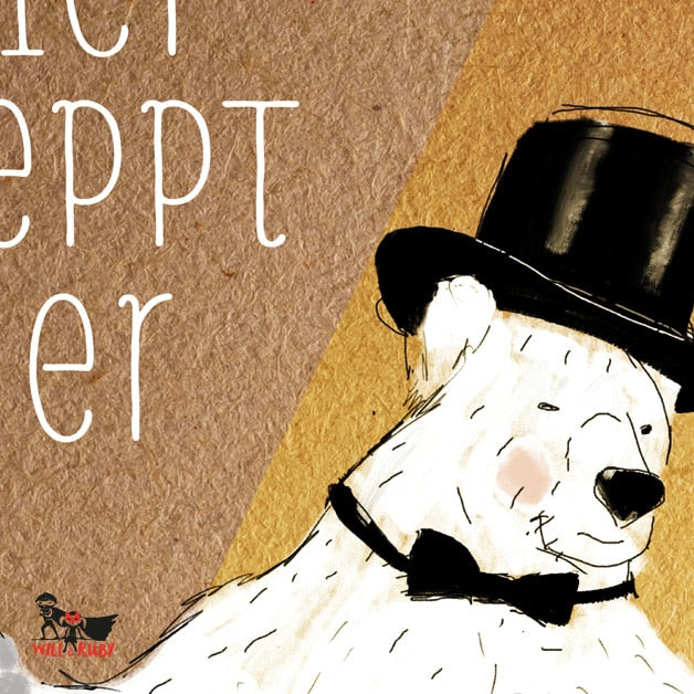 Kinderposter Steppender Bär – Detailansicht der handgemalten Illustration