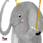 Kinderposter Elefant im Porzellanladen – Detailansicht des handgemalten Elefantengesichts