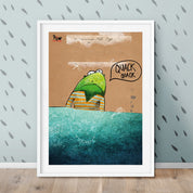 Frosch Poster Kinderzimmer – handgemaltes Wandbild mit Frodo im Ringelpulli, nachhaltig auf Naturpapier