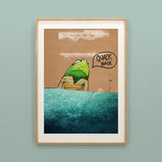 Kinderposter Frodo Frosch im Holzrahmen, handgemaltes Wandbild fürs Kinderzimmer