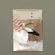 Kinderposter Steffi Storch mit Posterleiste aus Eichenholz, handgemalt auf Naturpapier