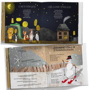 Kinderliederbuch – Innenseiten "Ich geh mit meiner Laterne", "Sternlein stehen" und "Schneeflöckchen", handgemalt