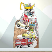 Kindermesslatte Auto-Motiv – konturgeschnittener Wandaufkleber 80 × 150 cm aus mattem Vinyl, handgemalt