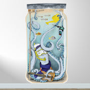 Kindermesslatte Unterwasser-Motiv – konturgeschnittener Wandaufkleber 80 × 150 cm aus mattem Vinyl, handgemalt