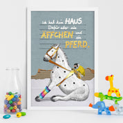 Kinderposter Pferd und Äffchen – handgemaltes Wandbild fürs Kinderzimmer, nachhaltig auf Naturpapier