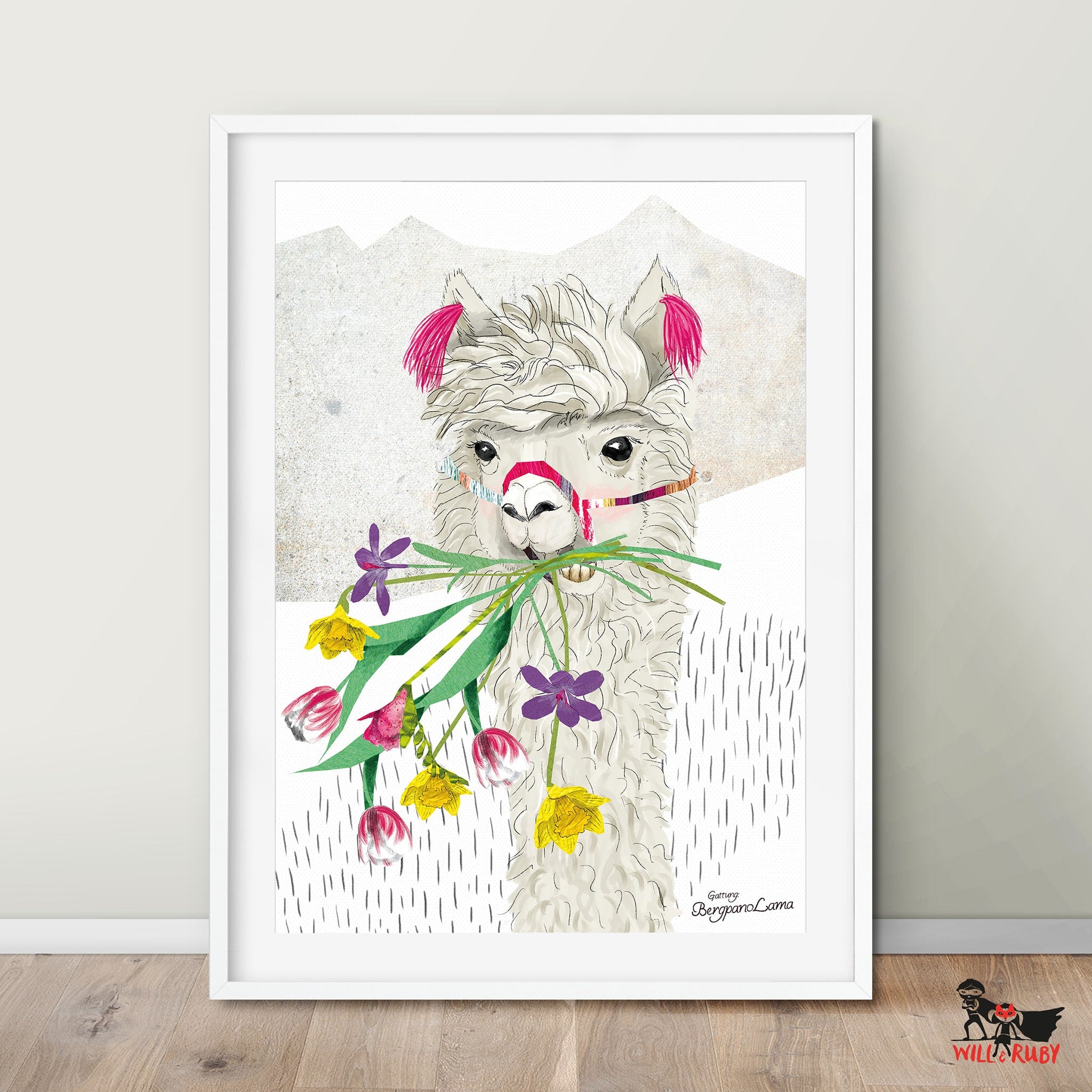 Kinderposter Lara Lama – Detailansicht der handgemalten Illustration