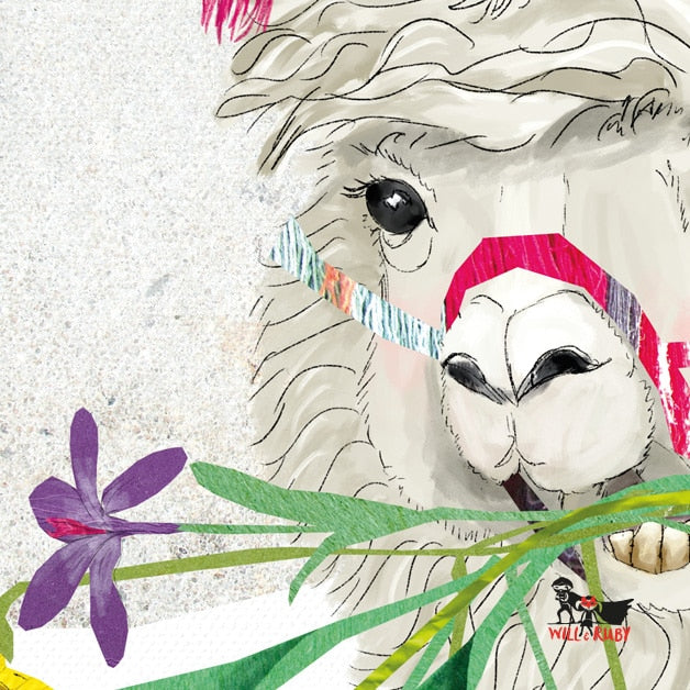 Lama Poster Kinder – handgemaltes Wandbild mit Lara Lama, nachhaltig auf Naturpapier produziert