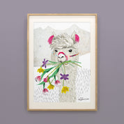 Kinderposter Lara Lama im Holzrahmen, handgemaltes Wandbild fürs Kinderzimmer