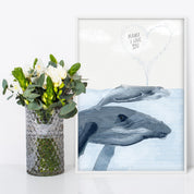Kinderposter Wale – Detailansicht der handgemalten Illustration