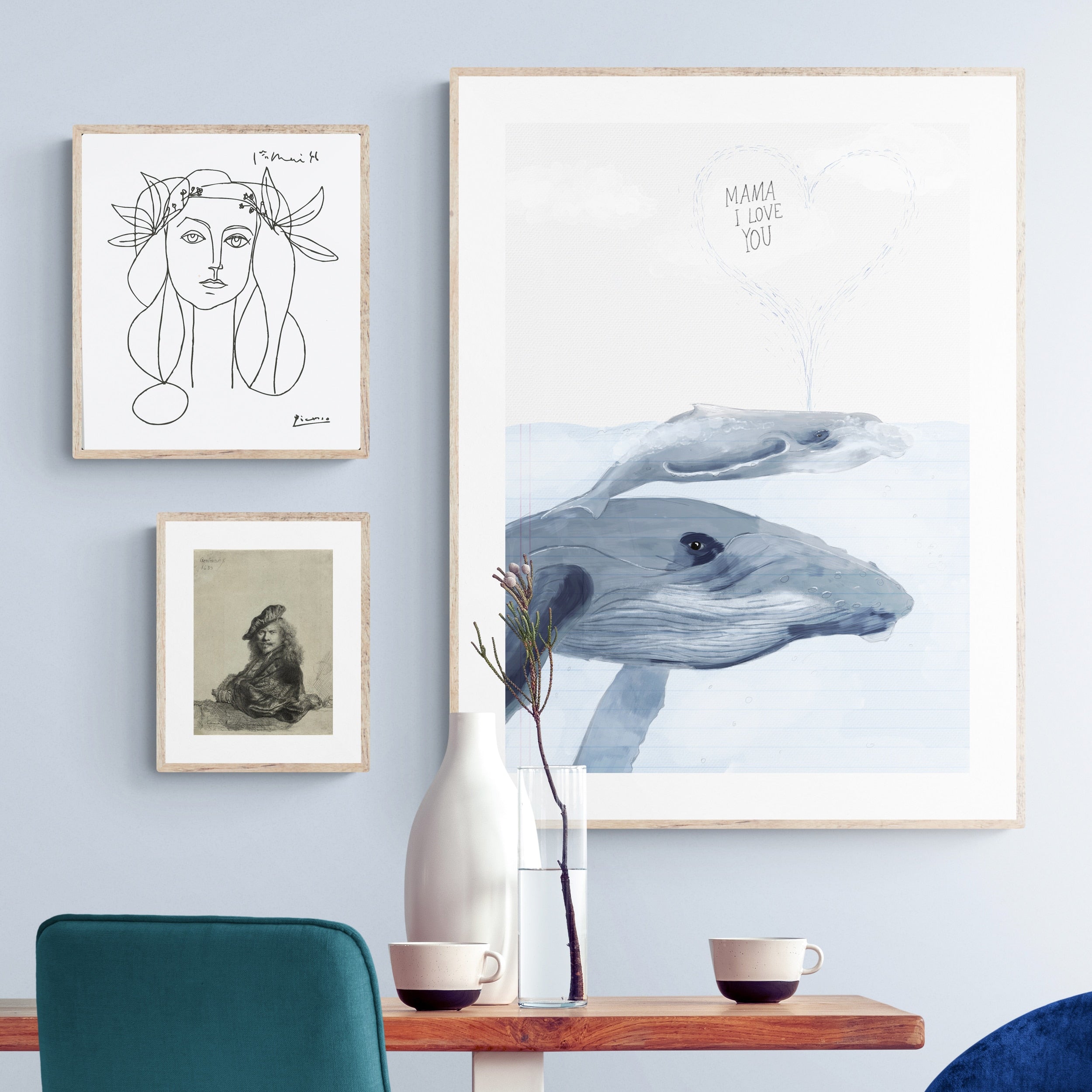 Kinderposter Wale – Wanddeko fürs Kinderzimmer, handgemalt