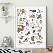 Alphabet Poster für Kinder – ABC mit Tieren zum Lesen lernen, handgemalt fürs Kinderzimmer