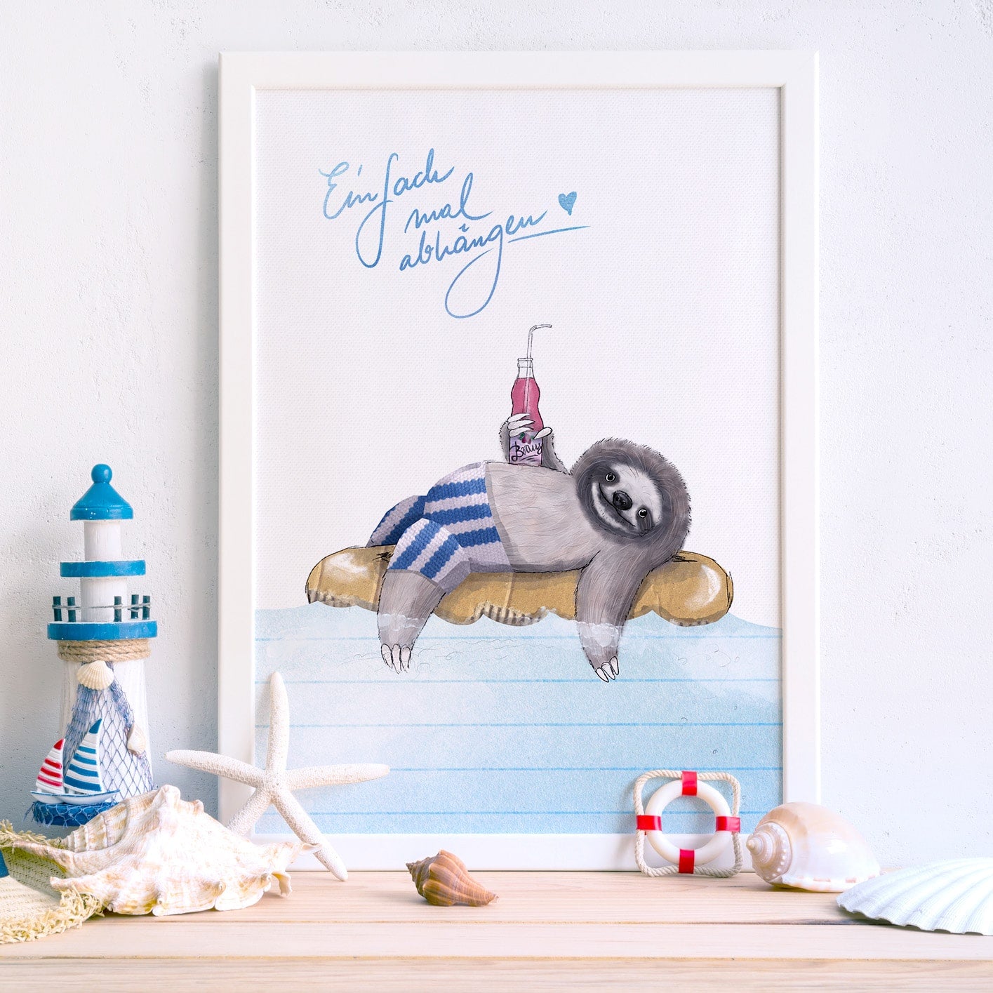 Kinderposter Fabio Faultier – Detailansicht der handgemalten Illustration